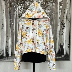 Disney Store Minnie Mouse Ladies' Floral Cropped Hooded Sweatshirt - Size L